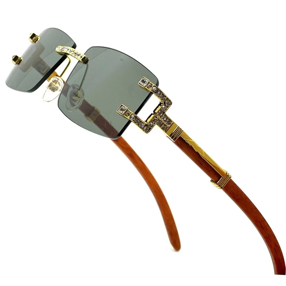 Men Sunglasses Rhinestone‎ Rimless Square Shades Hip Hop Style Buffs Street Wear